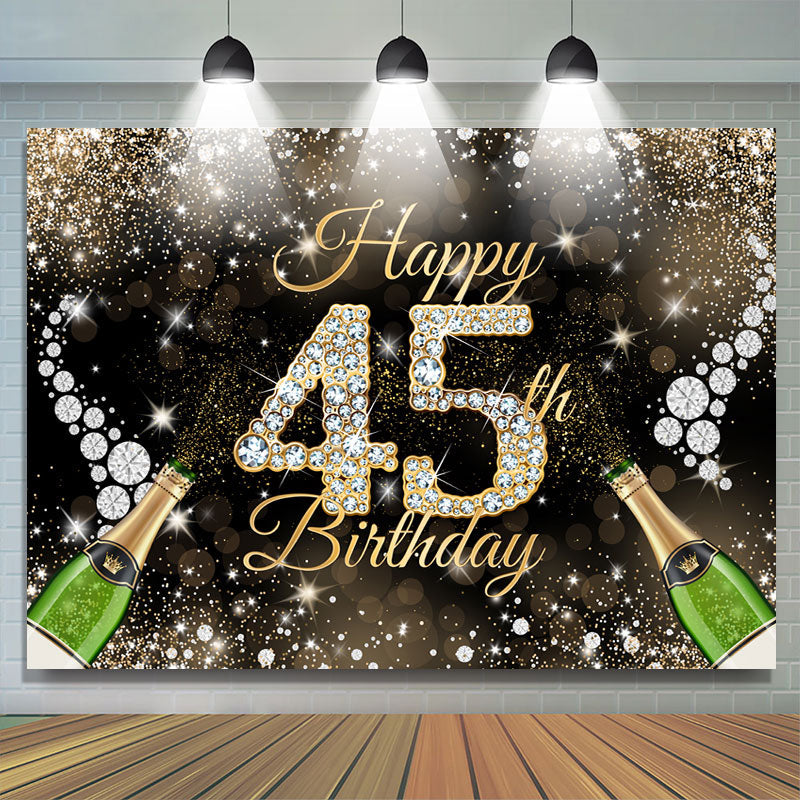 Lofaris Gold Glitter Diamond Bokeh Happy 45th Birthday Backdrop