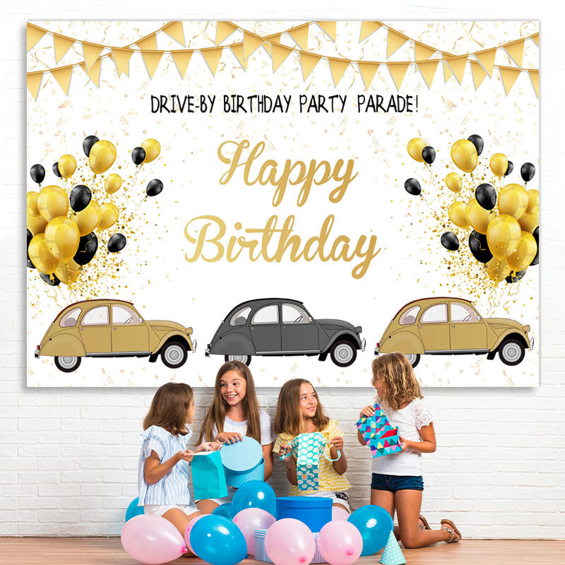 Lofaris Gold Glitter Drive By Birthday Party Parade Backdrop