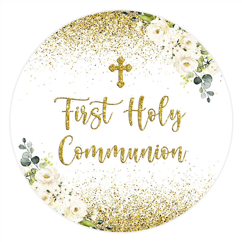 Lofaris Gold Glitter First Holy Round Baby Shower Backdrop