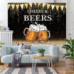 Lofaris Gold Glitter Flags Black Cheers Beers Birthday Backdrop