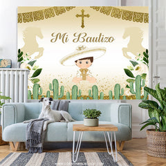 Lofaris Gold Glitter Flags Mi Bautizo Baby Shower Backdrop