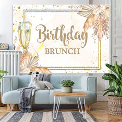 Lofaris Gold Glitter Floral Birthday Brunch Backdrop For Girl