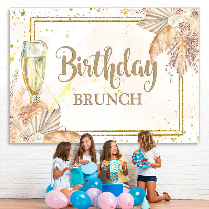 Lofaris Gold Glitter Floral Birthday Brunch Backdrop For Girl