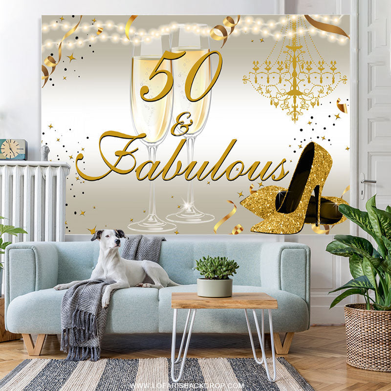Lofaris Gold Glitter Heels 50th Fabulous Birthday Backdrop