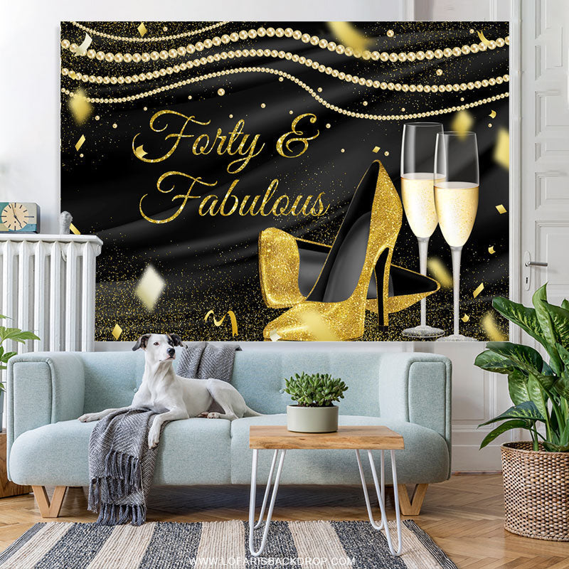 Lofaris Gold Glitter Heels And Black Birthday Party Backdrop