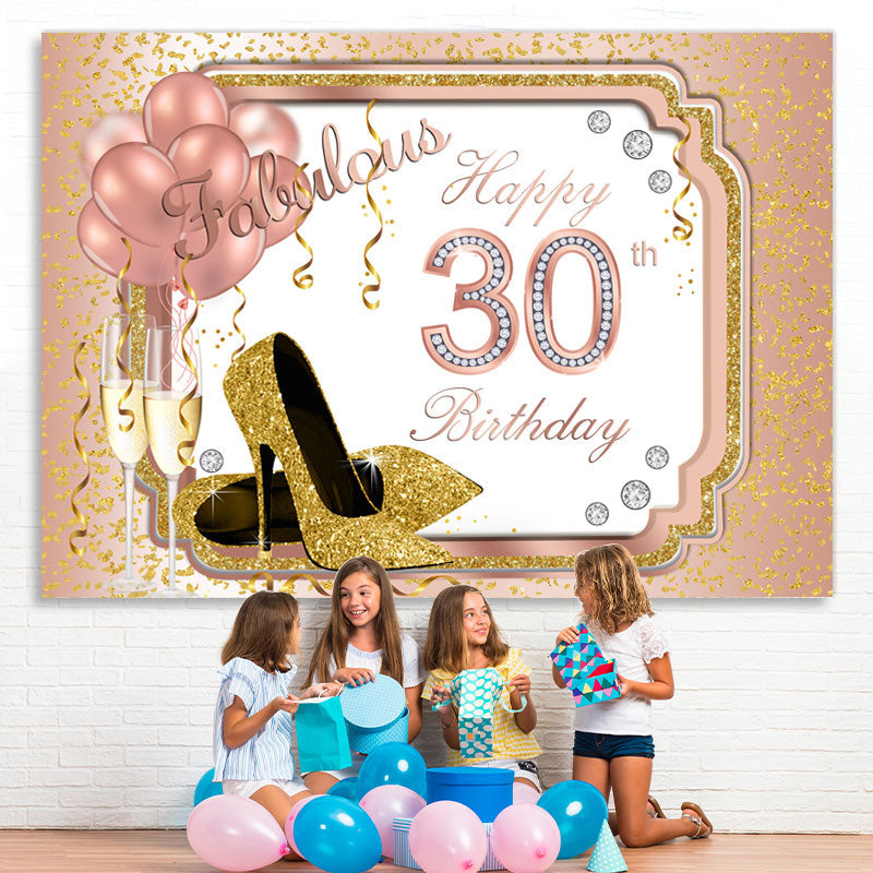 Lofaris Gold Glitter Heels And Pink Ballon 30th Birthday Backdrop