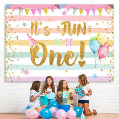 Lofaris Gold Glitter Its Fun To Be One Girls Birthday Backdrop