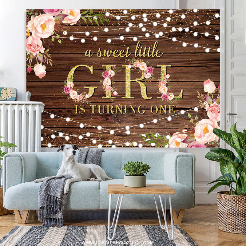 Lofaris Gold Glitter Little Girl Turning One Birthday Backdrop