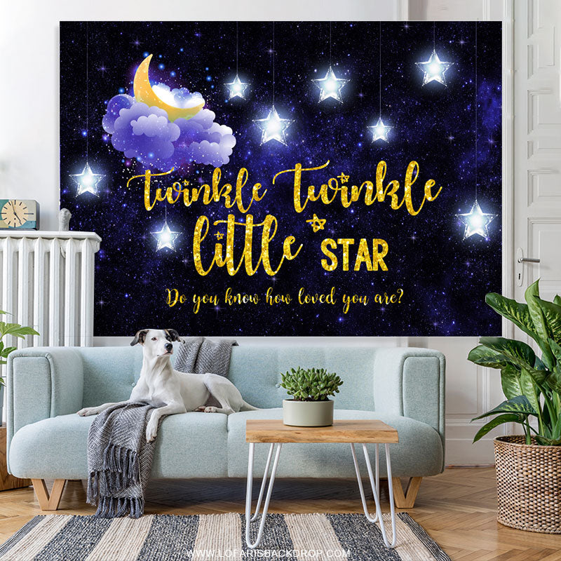Lofaris Gold Glitter Little Star Blue Baby Shower Backdrop