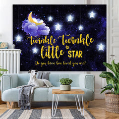 Lofaris Gold Glitter Little Star Blue Baby Shower Backdrop