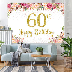 Lofaris Gold Glitter Pink Floral 60th Birthday Backdrop