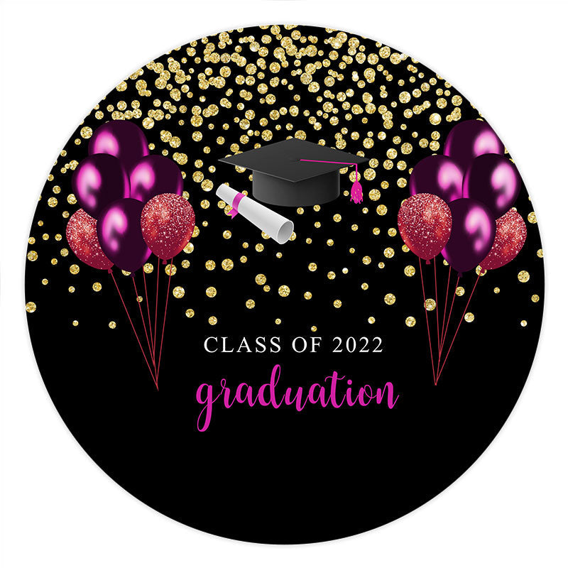 Lofaris Gold Glitter Purple Balloons Black Round Grad Backdrop