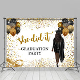 Lofaris Gold Glitter She Did It Graduation Backdrop For Girl