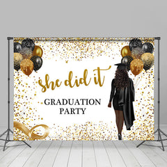 Lofaris Gold Glitter She Did It Graduation Backdrop For Girl