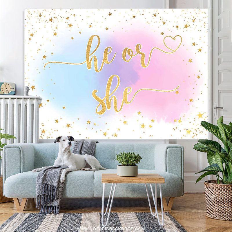 Lofaris Gold Glitter She Or He Pink Blue Baby Shower Backdrop