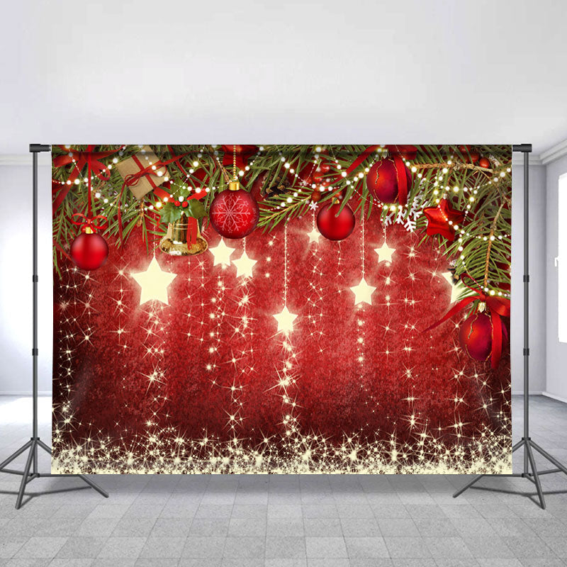 Lofaris Gold Glitter Star And Red Decoration Ball Chrismas Backdrop