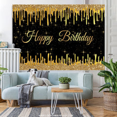 Lofaris Gold Glitter Star Black Happy Birthday Party Backdrop