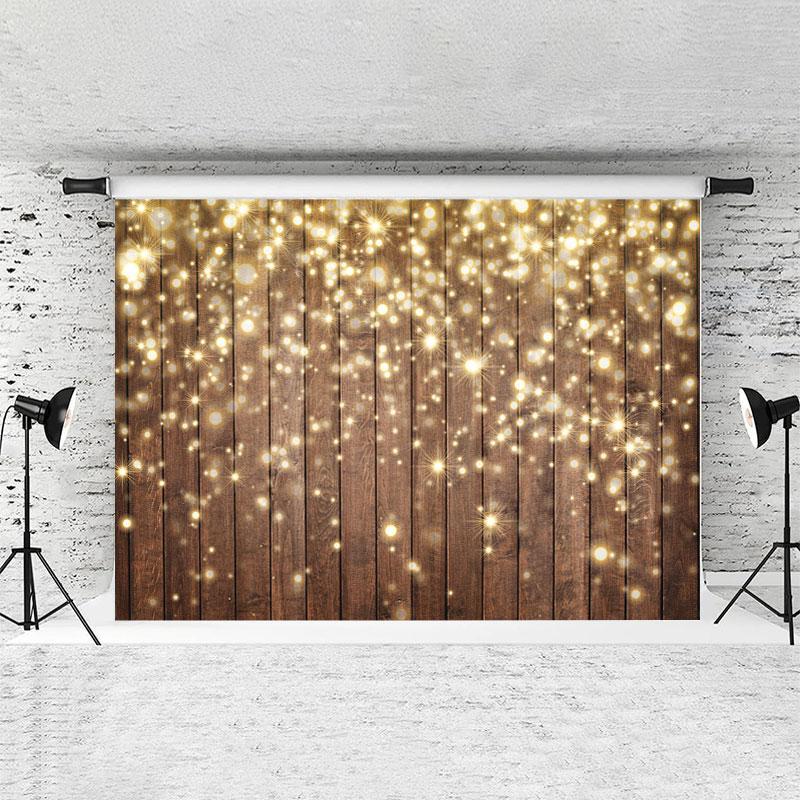 Lofaris Gold Glitter Strip Brown Wooden Christmas Backdrop