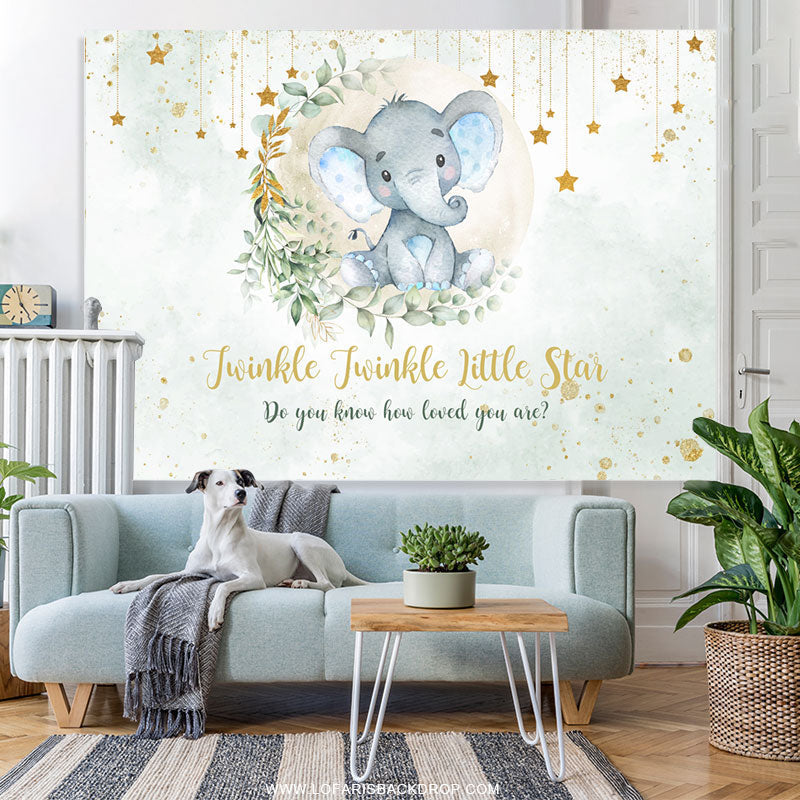 Lofaris Gold Glitter Twinkle Star Elephant Baby Shower Backdrop