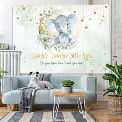 Lofaris Gold Glitter Twinkle Star Elephant Baby Shower Backdrop