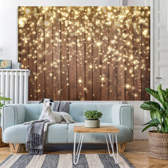 Lofaris Gold Glitter Wood Bokeh Backdrop for Christmas Party
