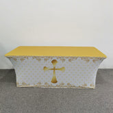 Lofaris Gold God Bless Stretch Fitted Table Cover Dessert Tablecloth