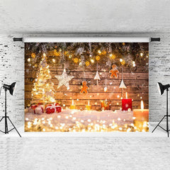 Lofaris Gold Light Chrismas Tree Glitter Bokeh Wood Backdrop