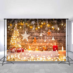 Lofaris Gold Light Chrismas Tree Glitter Bokeh Wood Backdrop