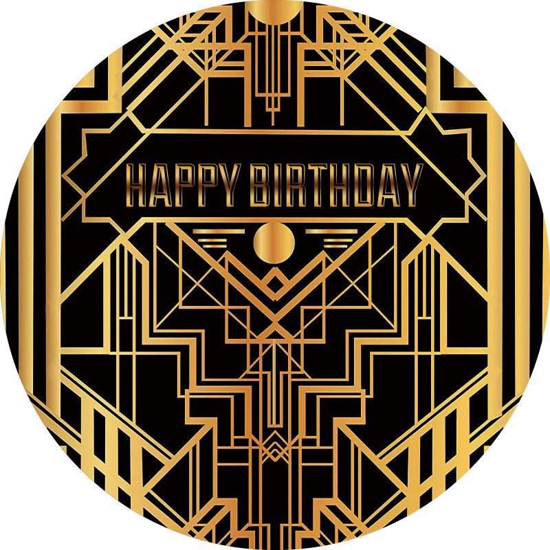 Lofaris Gold Lines And Black Round Happy Birthday Backdrop