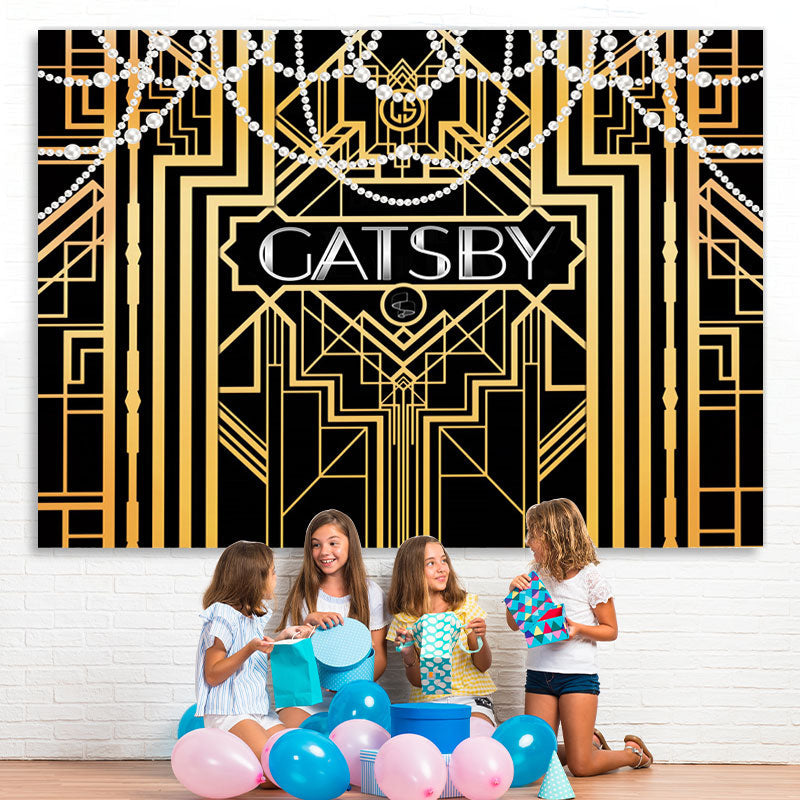 Lofaris Gold Lines With White Pearl Birthday Backdrop For Women