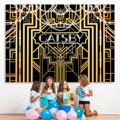 Lofaris Gold Lines With White Pearl Birthday Backdrop For Women