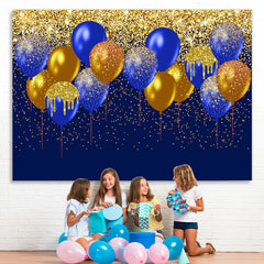 Lofaris Gold-Navy Balloons Glitter Happy Birthday Backdrop