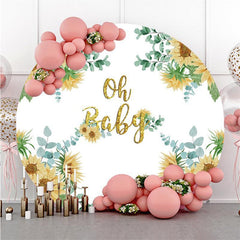 Gold And Red Crown Round Baby Shower Backdrop For Girl