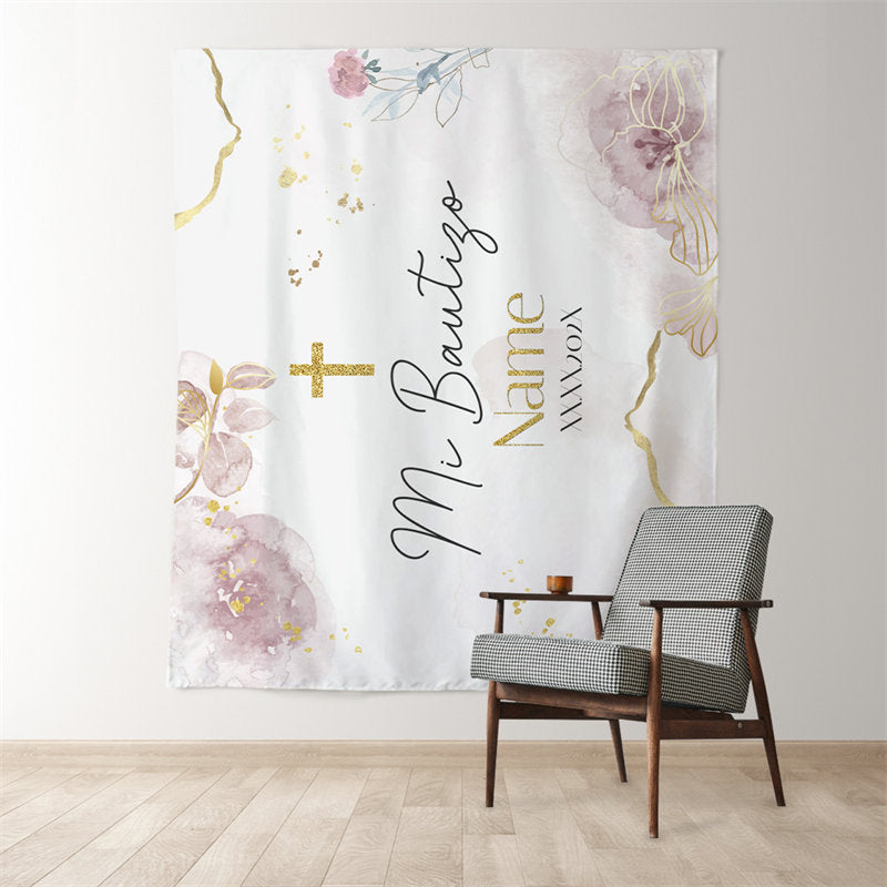 Lofaris Gold Purple Mi Bautizo Floral Baptism Backdrop For Girl