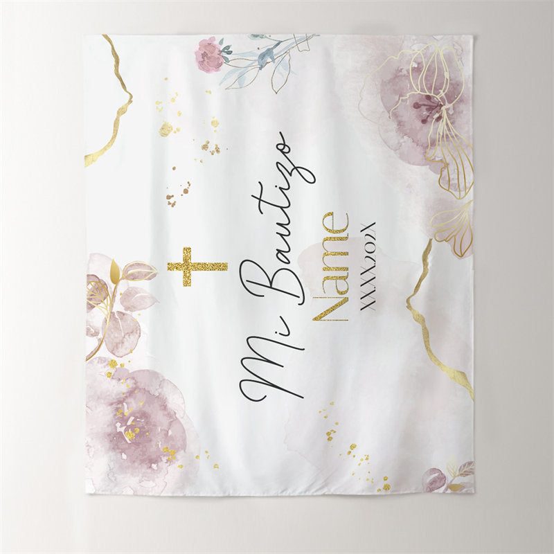 Lofaris Gold Purple Mi Bautizo Floral Baptism Backdrop For Girl