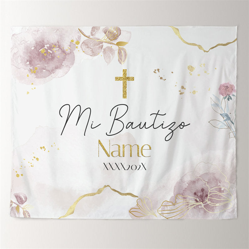 Lofaris Gold Purple Mi Bautizo Floral Baptism Backdrop For Girl