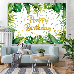 Lofaris Gold Ribbon Leaves Happy Birthday Backdorp For Party