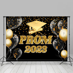 Lofaris Gold Ribbons Balloon Black Prom 2023 Backdrop For Party