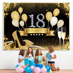 Lofaris Gold Rose And Balloons Glitter 18th Birthday Backdrop