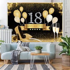 Lofaris Gold Rose And Balloons Glitter 18th Birthday Backdrop