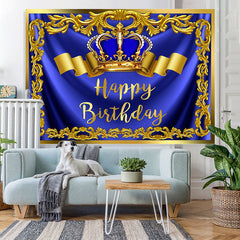 Lofaris Gold Royal Bule Happy Birthday Crown Backdrop for Men