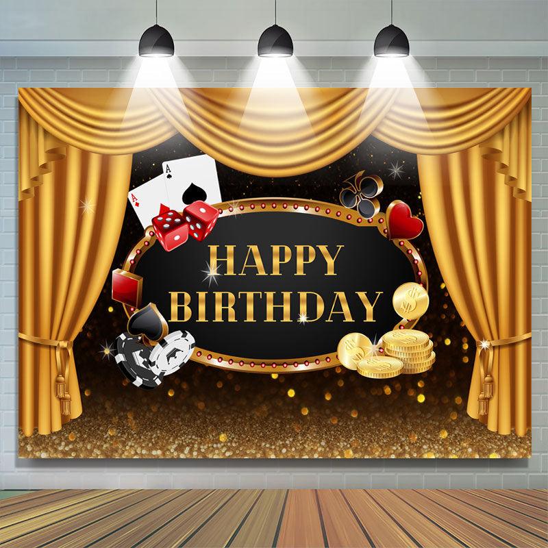 Lofaris Gold Stage Curtain Happy Birhtday Glitter Bokeh Backdrop
