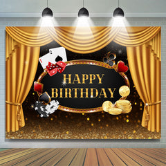 Lofaris Gold Stage Curtain Happy Birhtday Glitter Bokeh Backdrop
