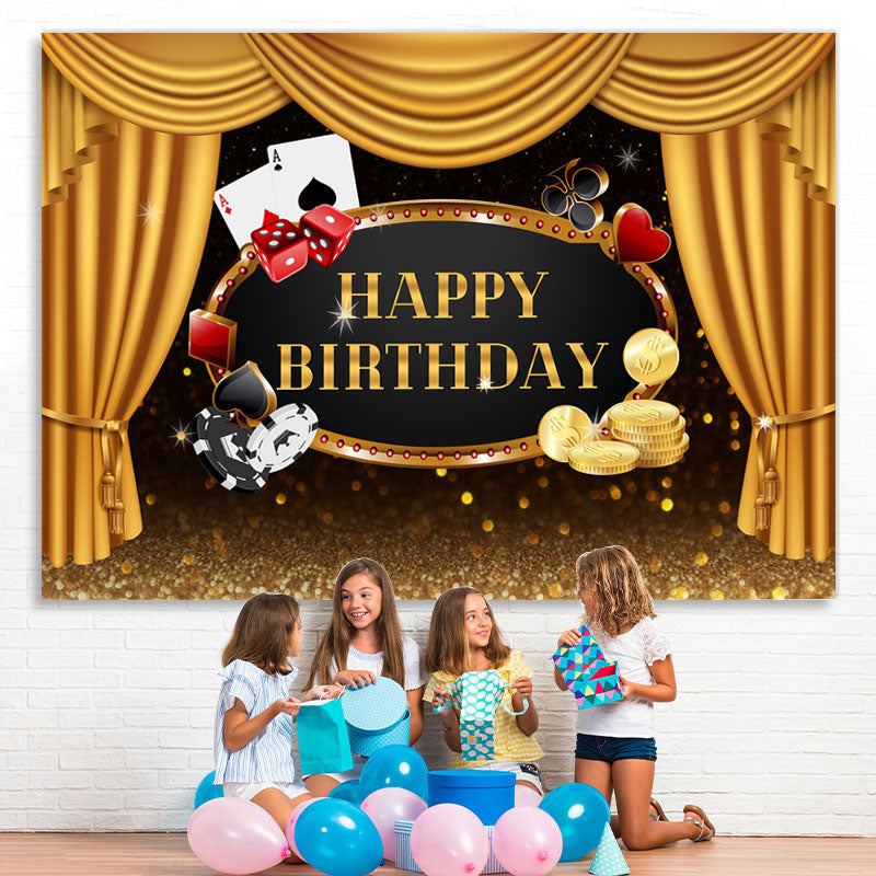 Lofaris Gold Stage Curtain Happy Birhtday Glitter Bokeh Backdrop