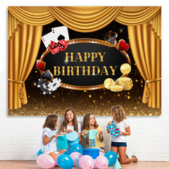 Lofaris Gold Stage Curtain Happy Birhtday Glitter Bokeh Backdrop
