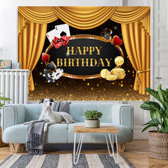 Lofaris Gold Stage Curtain Happy Birhtday Glitter Bokeh Backdrop
