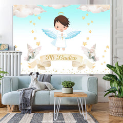 Lofaris Gold Star Blue Sky Mi Bautizo Baby Shower Backdrop