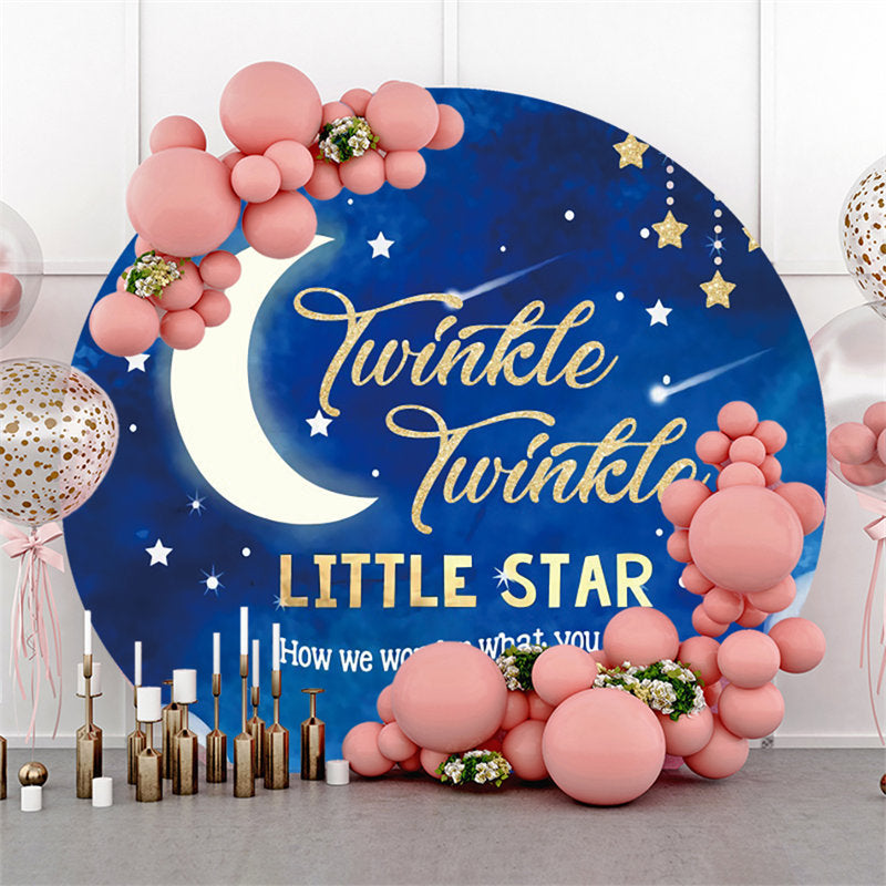 Lofaris Gold Star Navy Blue Little Round Baby Shower Backdrop