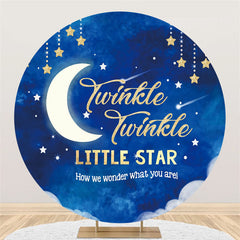 Lofaris Gold Star Navy Blue Little Round Baby Shower Backdrop
