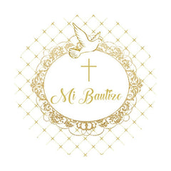 Lofaris Gold White Dove Bautizo Round Backdrops for Baby Shower
